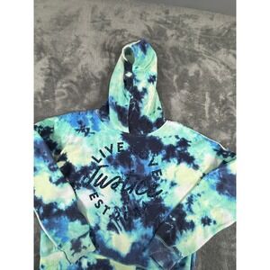 Justice Tie Dye Hoodie Sweatshirt Blue Green  Glitter Logo Kids Size L 12-14